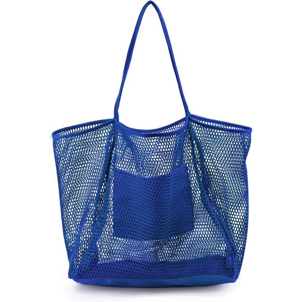 Women's  Klein Blue Mesh Beach Tote Nylon/polyester No-closure Shoulder Hand Bag